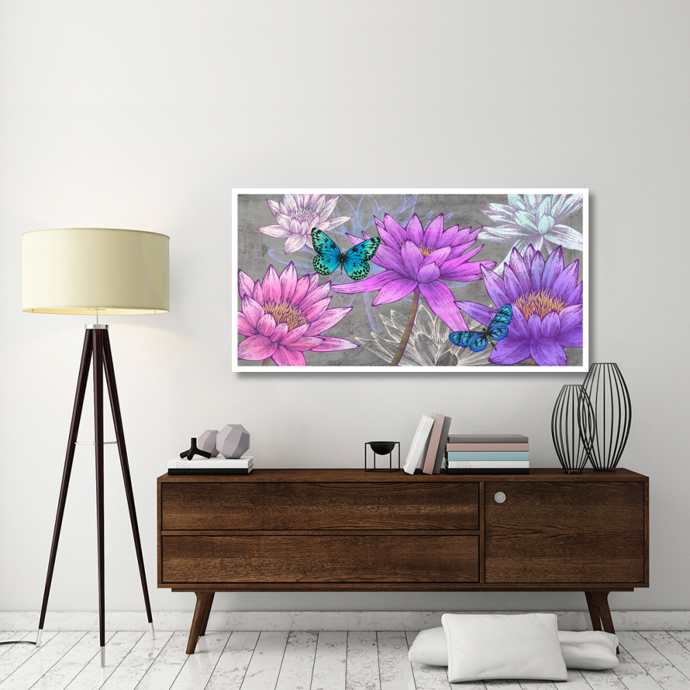 Nympheas and Butterflies (Ash)-Paper Art-62&quotx32"
