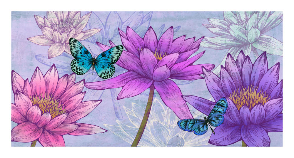 Nympheas and Butterflies-Paper Art-26"x14"