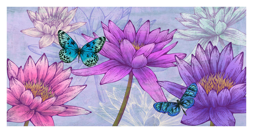 Nympheas and Butterflies-Paper Art-38"x20"