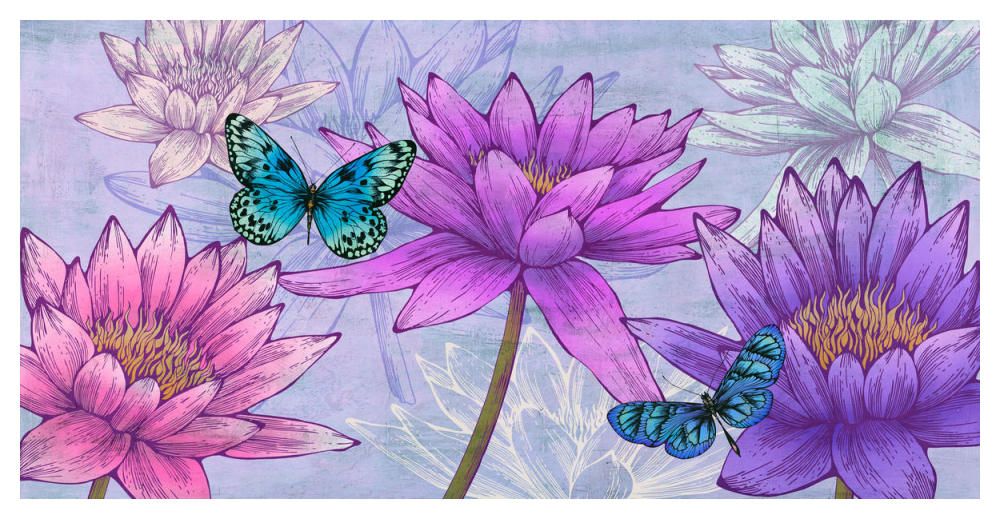 Nympheas and Butterflies-Paper Art-50"x26"