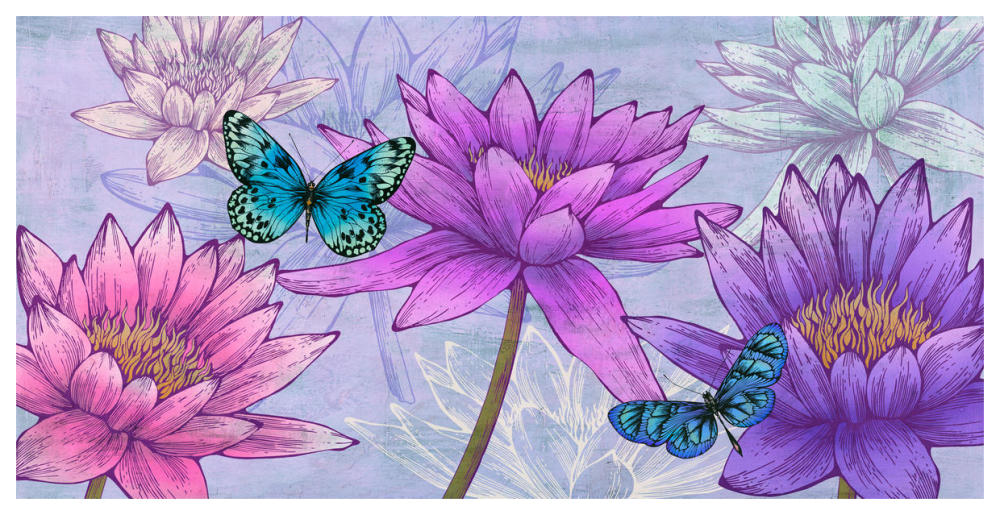 Nympheas and Butterflies-Paper Art-62"x32"