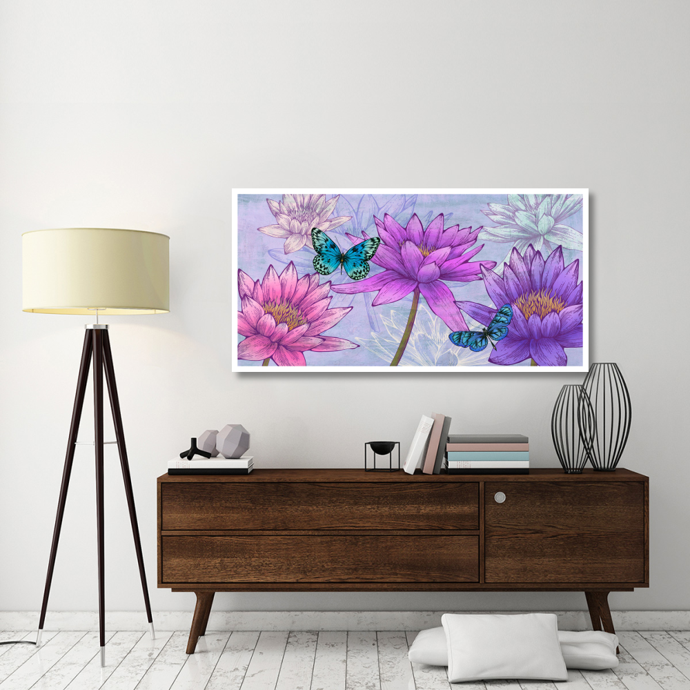 Nympheas and Butterflies-Paper Art-62&quotx32"