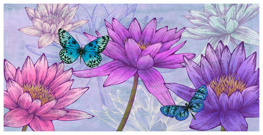 Nympheas and Butterflies-Paper Art-74"x38"