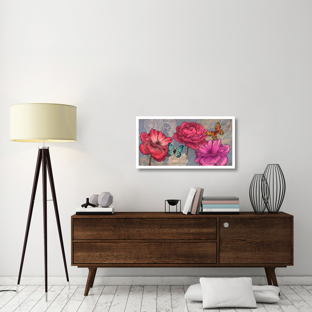 Roses and Butterflies (Ash)-Paper Art-38&quotx20"