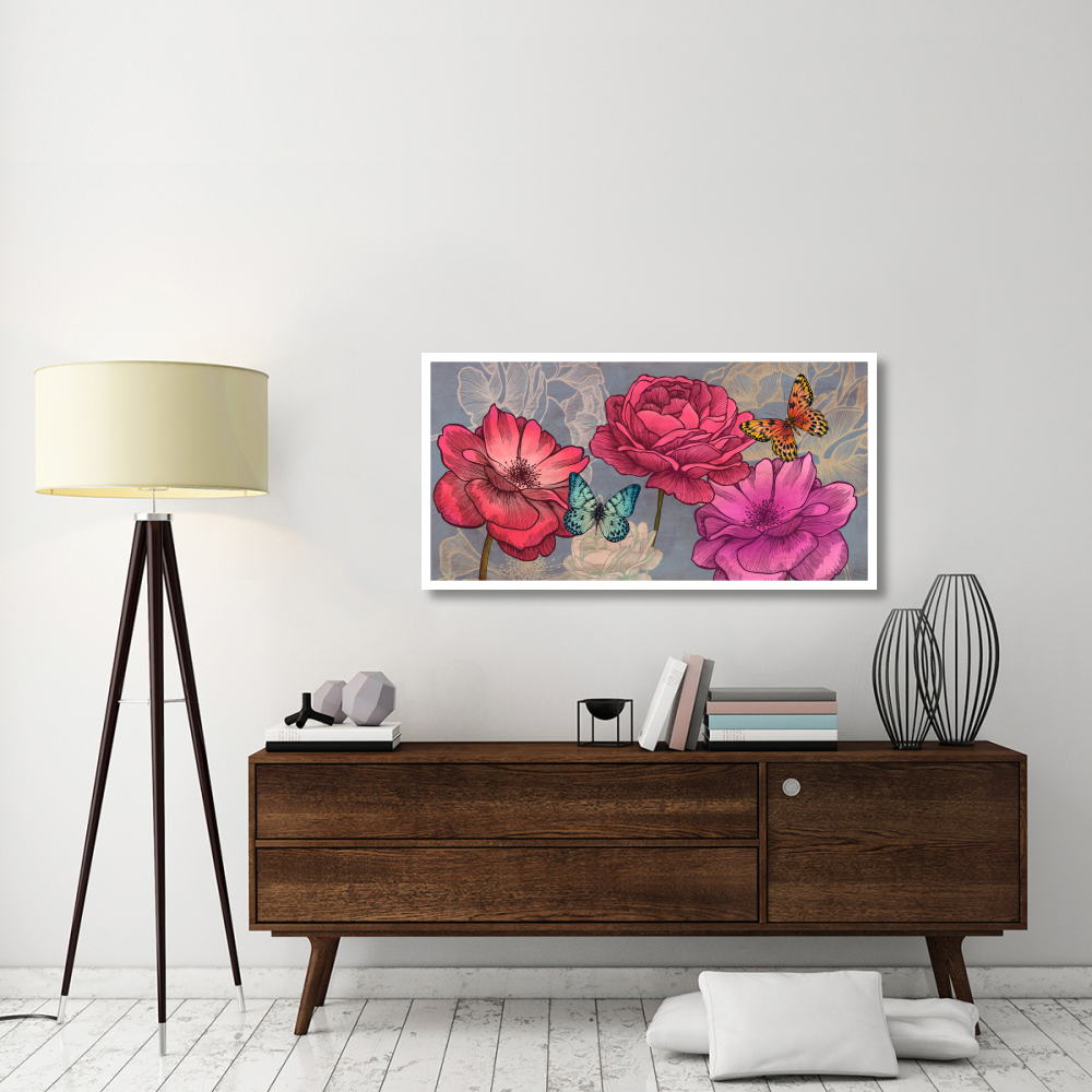 Roses and Butterflies (Ash)-Paper Art-50&quotx26"