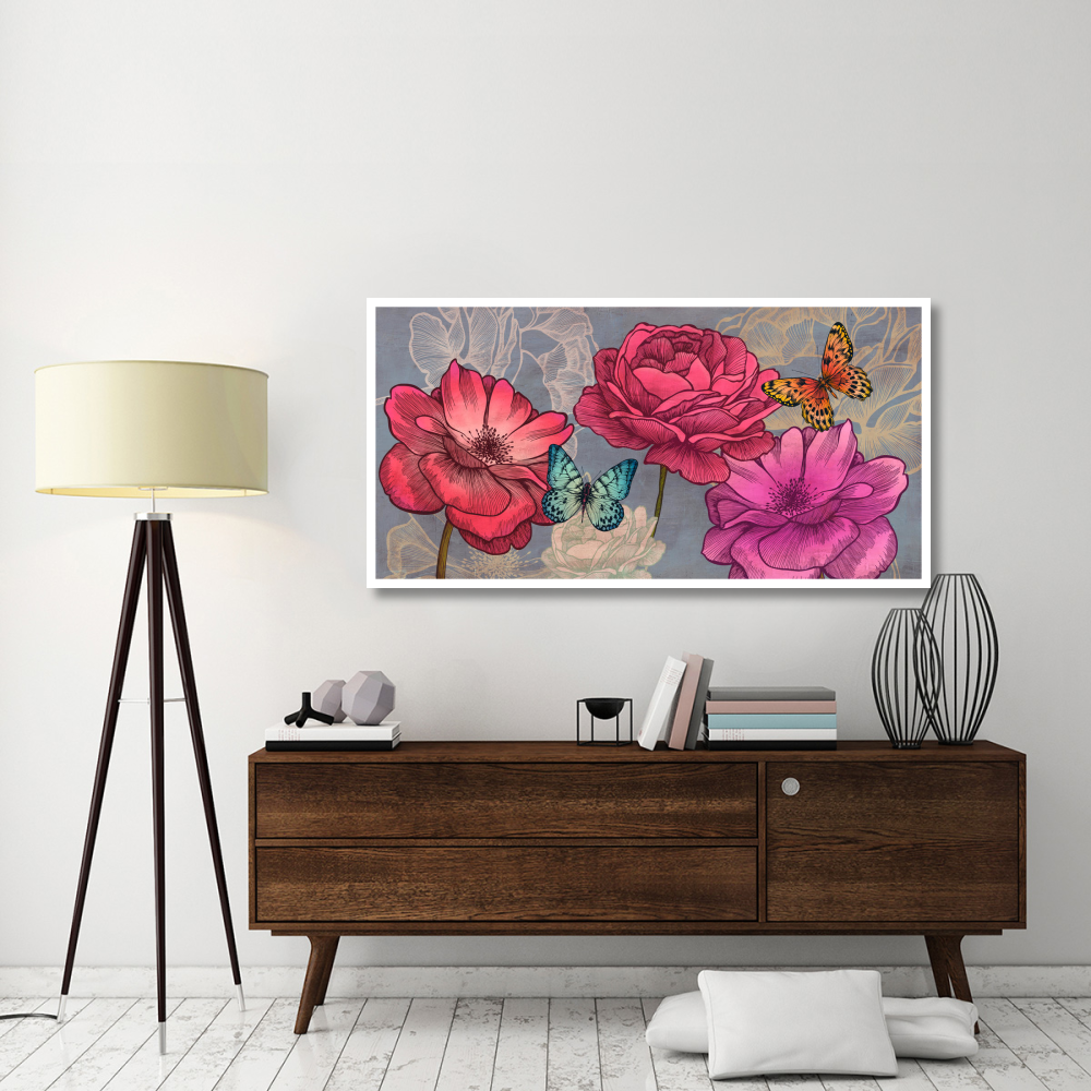 Roses and Butterflies (Ash)-Paper Art-62&quotx32"