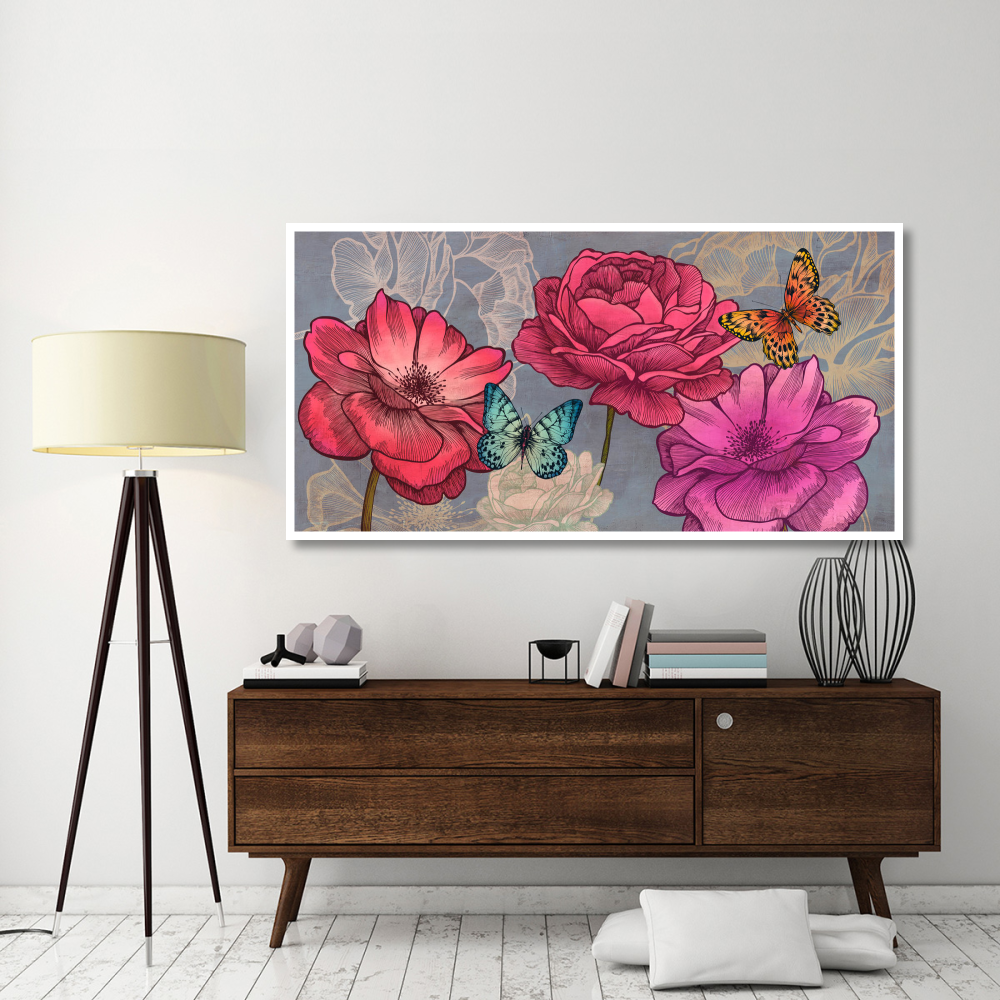 Roses and Butterflies (Ash)-Paper Art-74&quotx38"