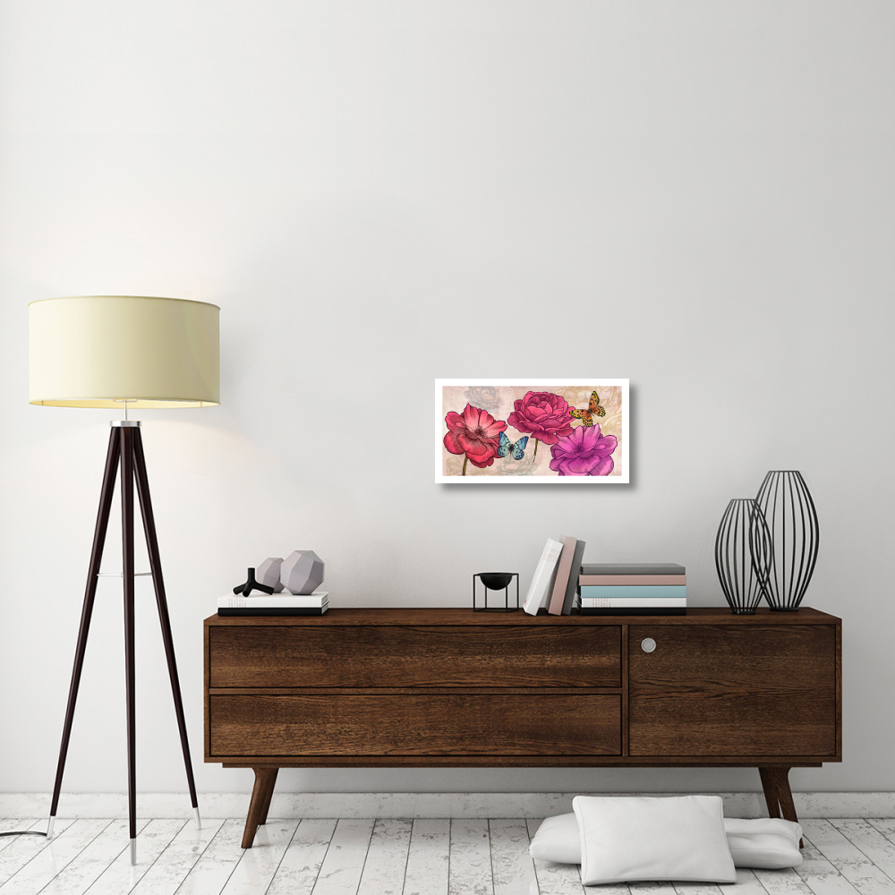 Roses and Butterflies (Neutral)-Paper Art-26&quotx14"