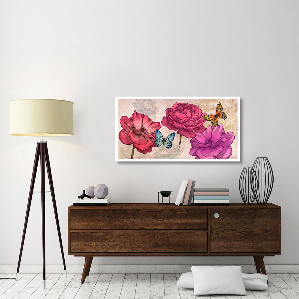 Roses and Butterflies (Neutral)-Paper Art-50&quotx26"