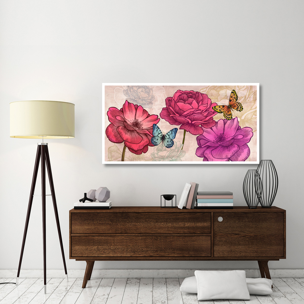 Roses and Butterflies (Neutral)-Paper Art-62&quotx32"
