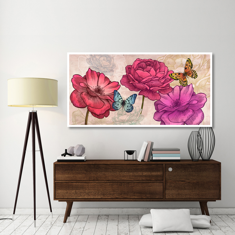 Roses and Butterflies (Neutral)-Paper Art-74&quotx38"