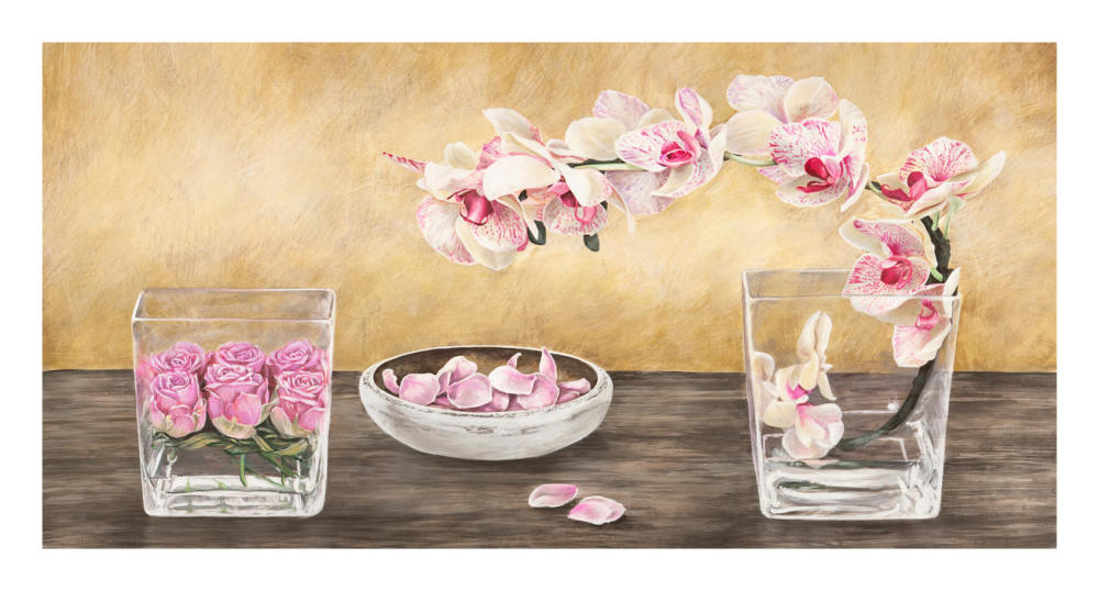Orchids and Roses Arrangement-Paper Art-26"x14"