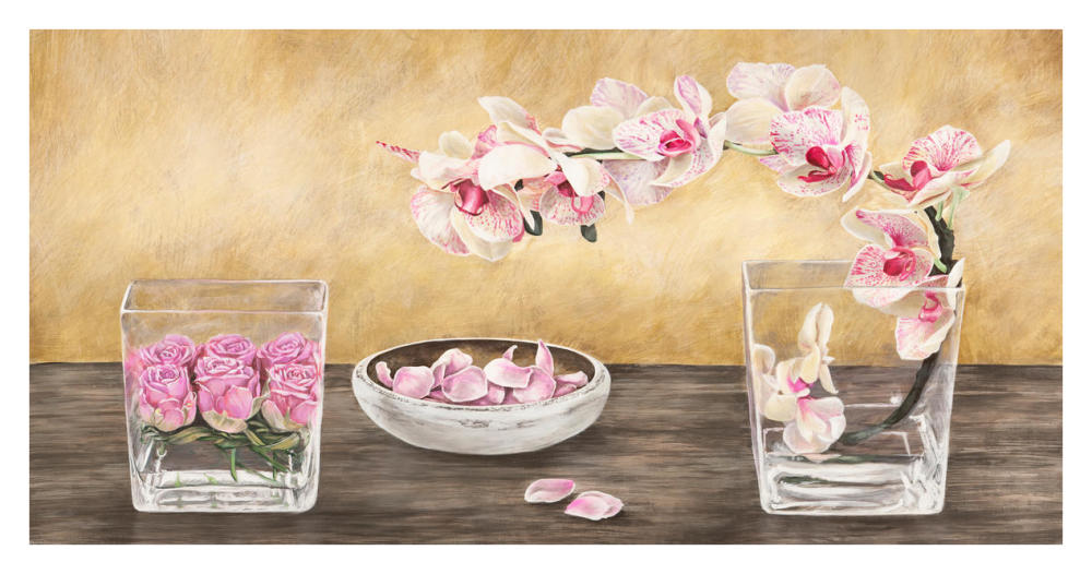 Orchids and Roses Arrangement-Paper Art-38"x20"