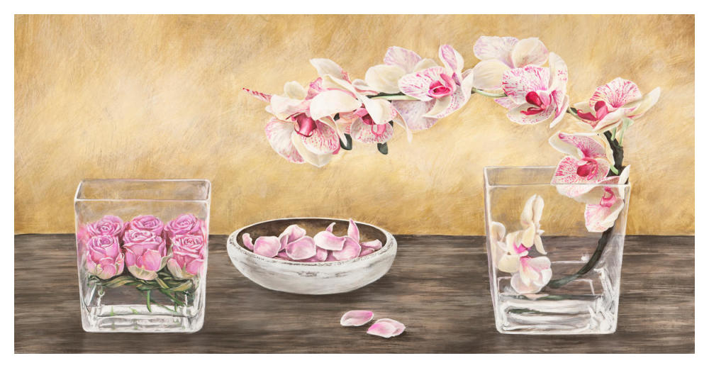 Orchids and Roses Arrangement-Paper Art-50"x26"