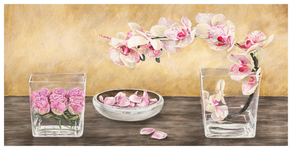 Orchids and Roses Arrangement-Paper Art-74"x38"