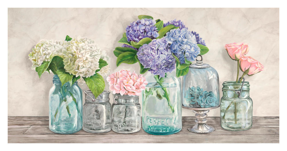 Flowers in Mason Jars-Paper Art-38"x20"