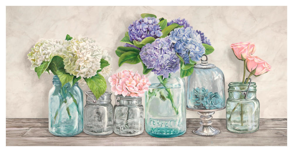 Flowers in Mason Jars-Paper Art-50"x26"
