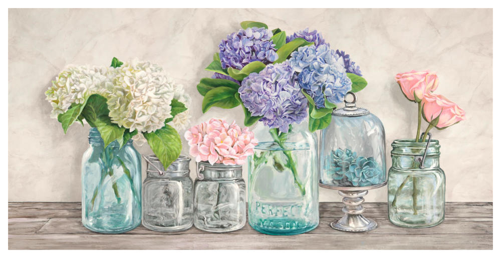 Flowers in Mason Jars-Paper Art-62"x32"