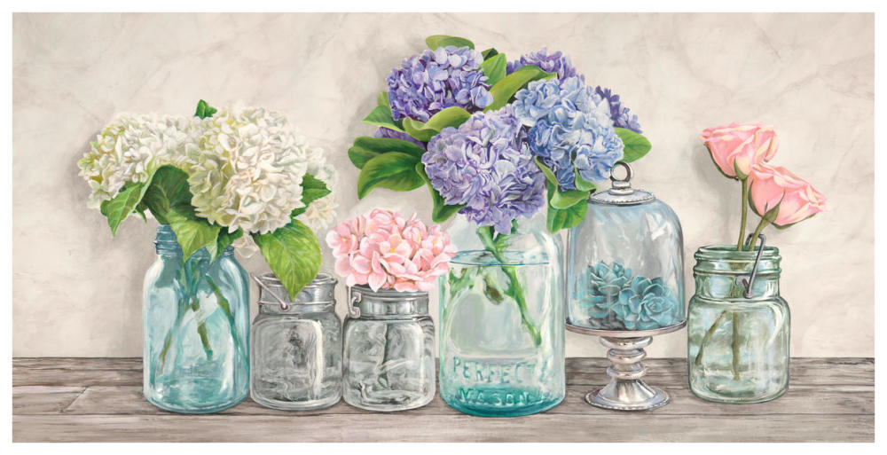 Flowers in Mason Jars-Paper Art-74"x38"