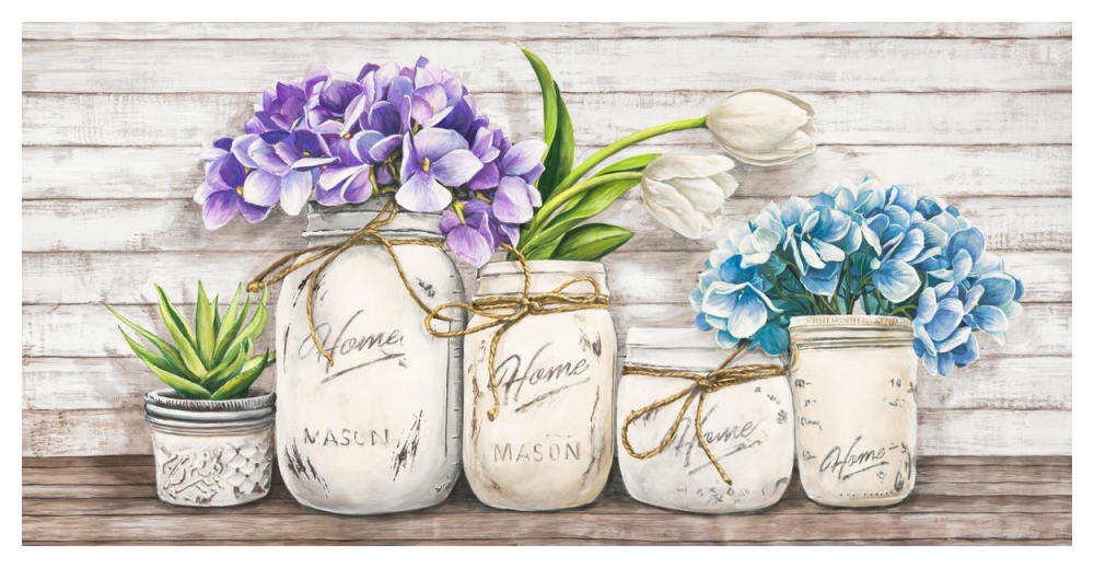 Hydrangeas in Mason Jars-Paper Art-50"x26"