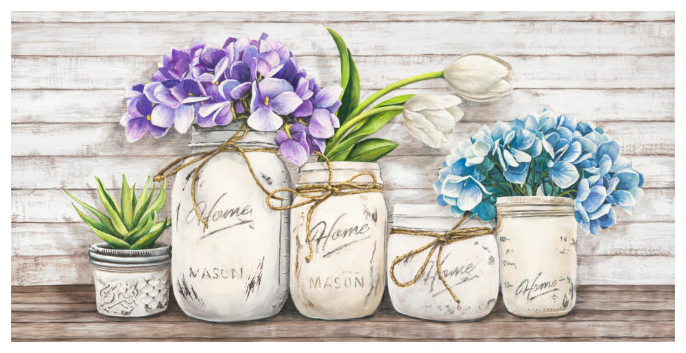 Hydrangeas in Mason Jars-Paper Art-62"x32"