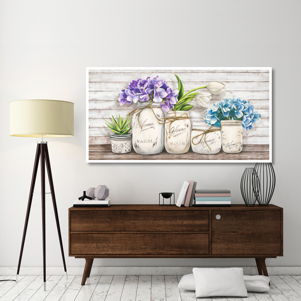 Hydrangeas in Mason Jars-Paper Art-74&quotx38"