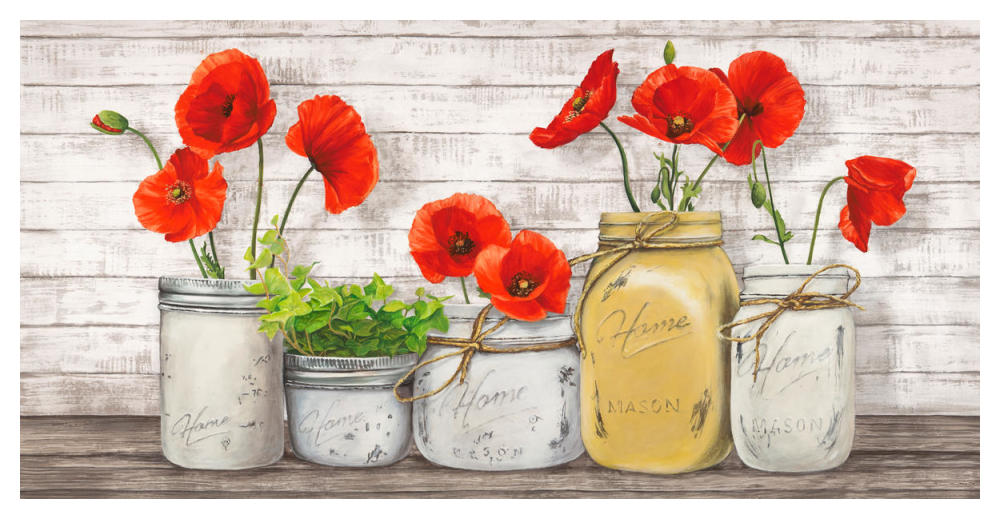Poppies in Mason Jars-Paper Art-50"x26"