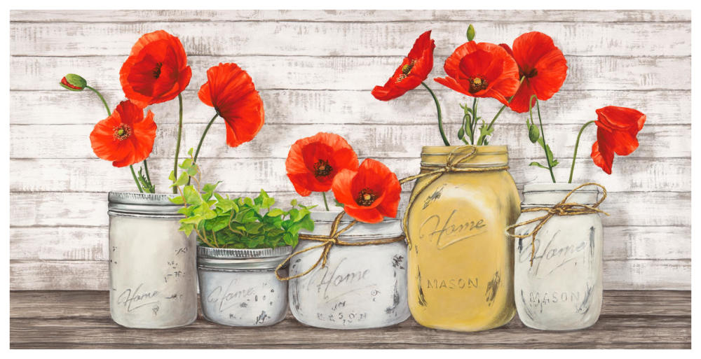 Poppies in Mason Jars-Paper Art-74"x38"