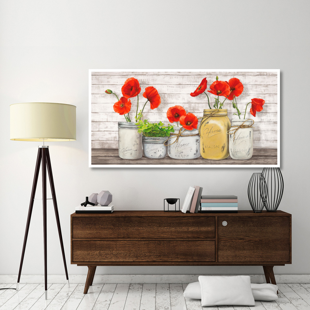 Poppies in Mason Jars-Paper Art-74&quotx38"