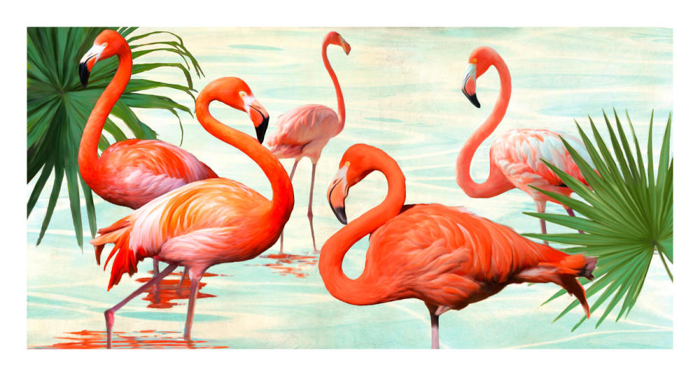 Flamingos-Paper Art-26"x14"