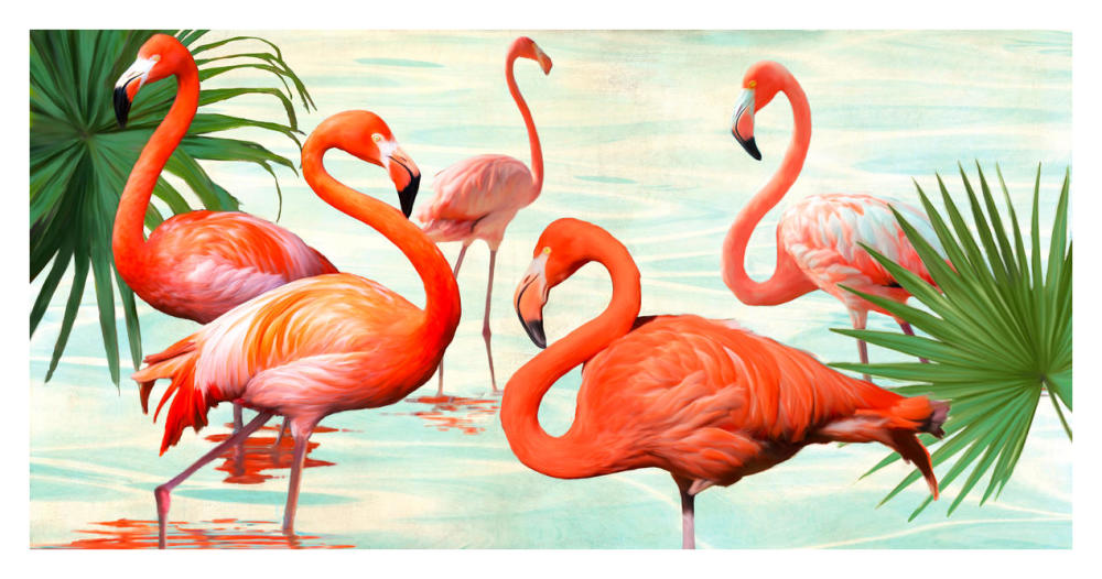 Flamingos-Paper Art-38"x20"