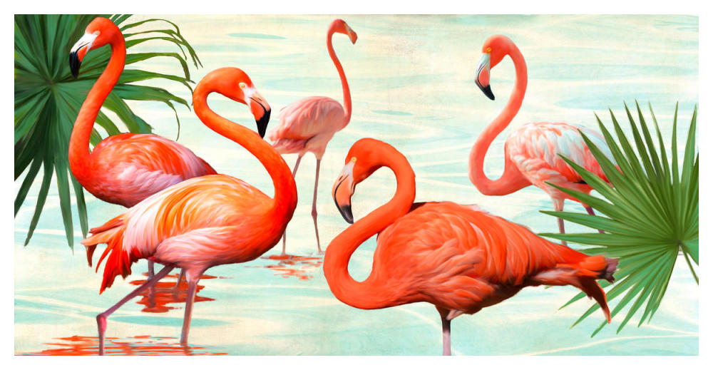 Flamingos-Paper Art-50"x26"