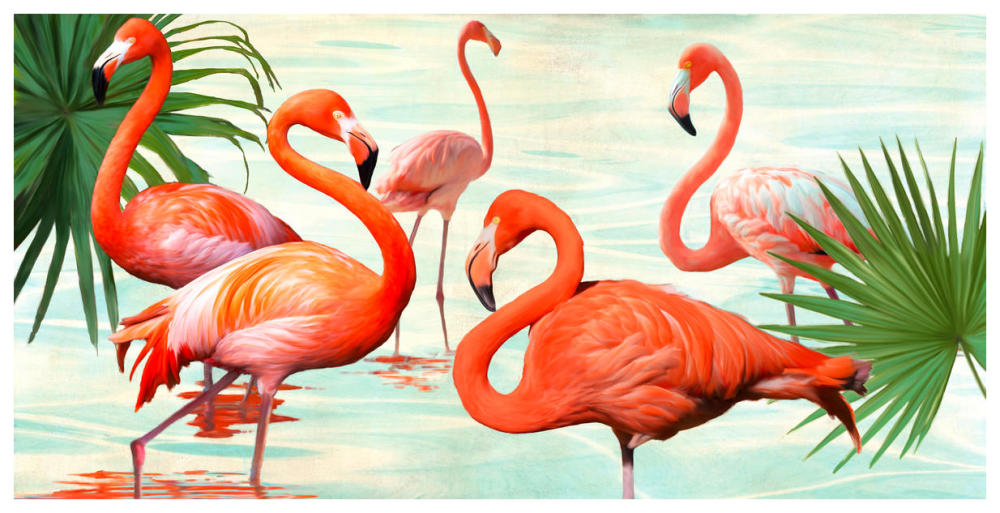 Flamingos-Paper Art-74"x38"