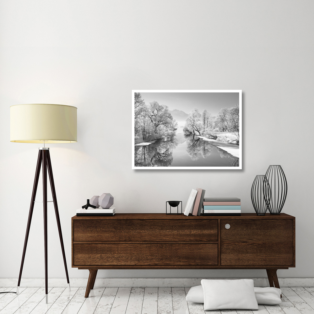 Winter landscape at Loisach, Germany (BW)-Paper Art-42&quotx30"
