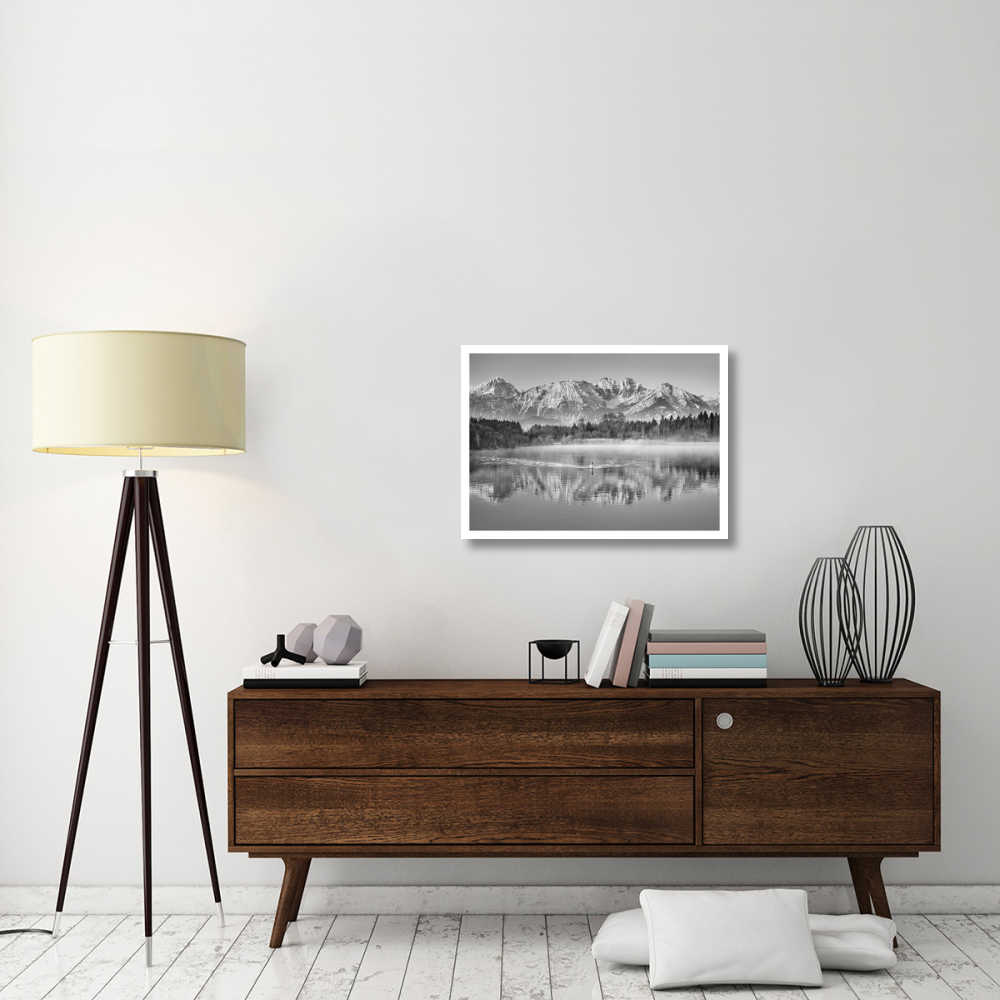 Allgaeu Alps and Hopfensee lake, Bavaria, Germany (BW)-Paper Art-32&quotx23"
