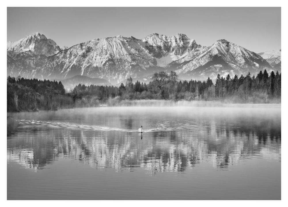 Allgaeu Alps and Hopfensee lake, Bavaria, Germany (BW)-Paper Art-42"x30"