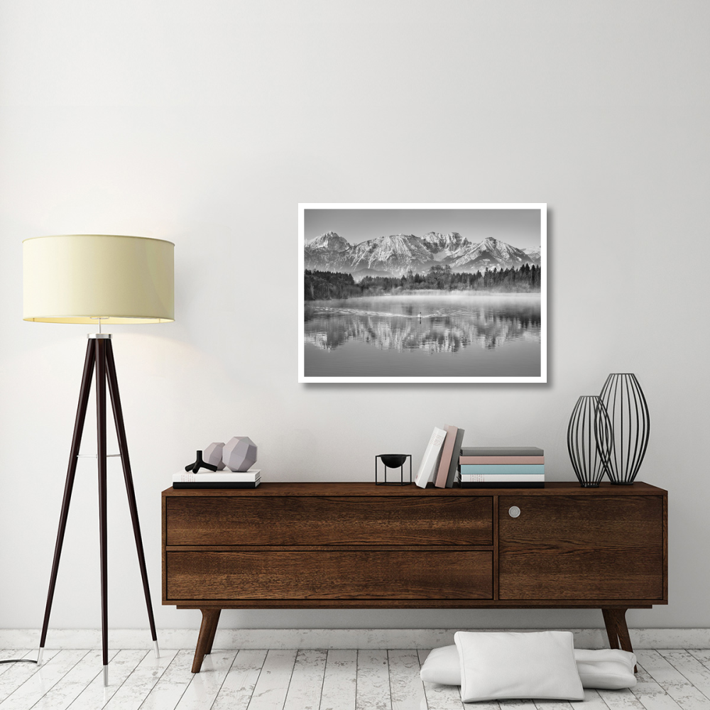 Allgaeu Alps and Hopfensee lake, Bavaria, Germany (BW)-Paper Art-42&quotx30"