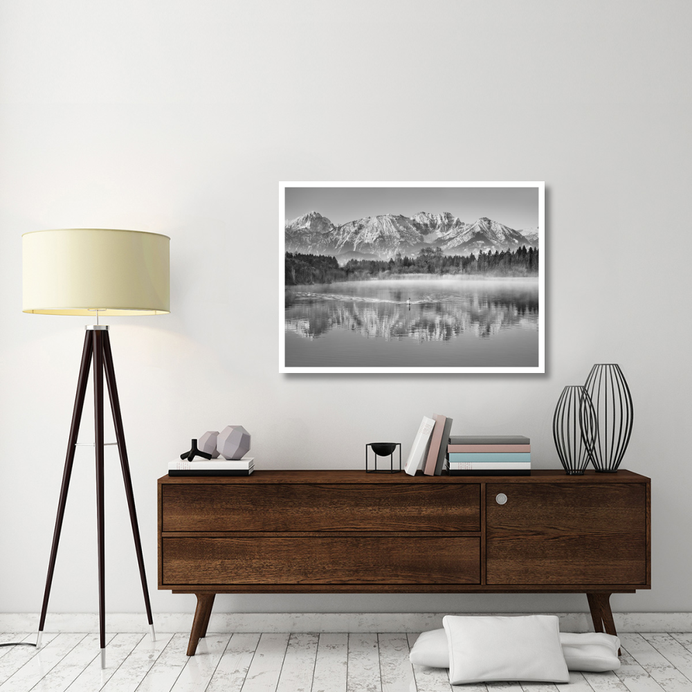 Allgaeu Alps and Hopfensee lake, Bavaria, Germany (BW)-Paper Art-46&quotx33"