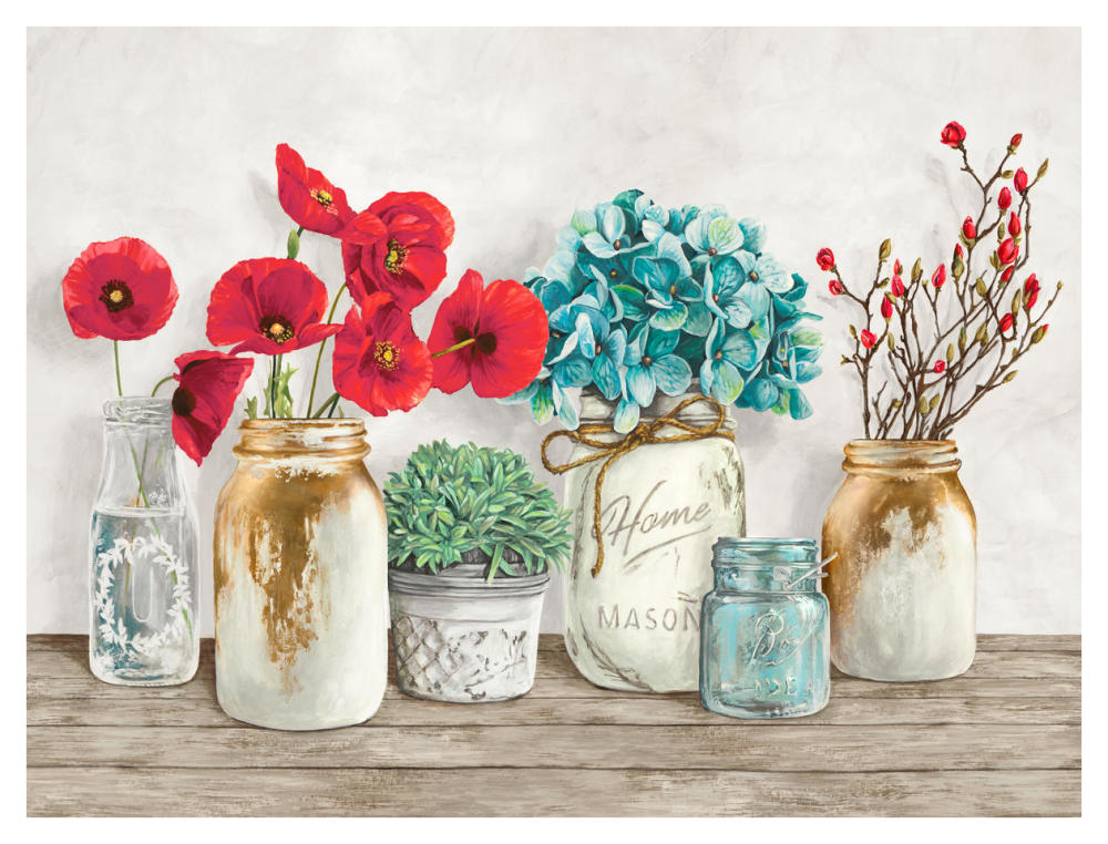 Floral composition with Mason Jars-Paper Art-42"x32"