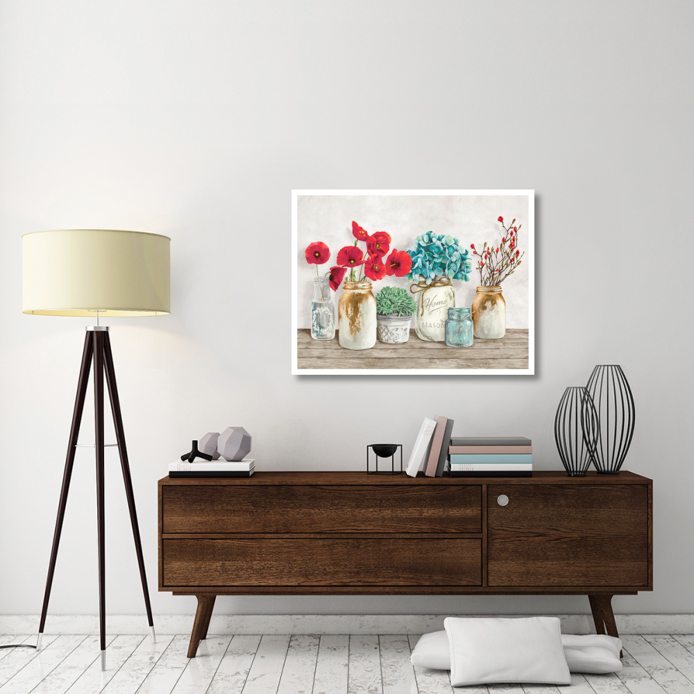 Floral composition with Mason Jars-Paper Art-42&quotx32"