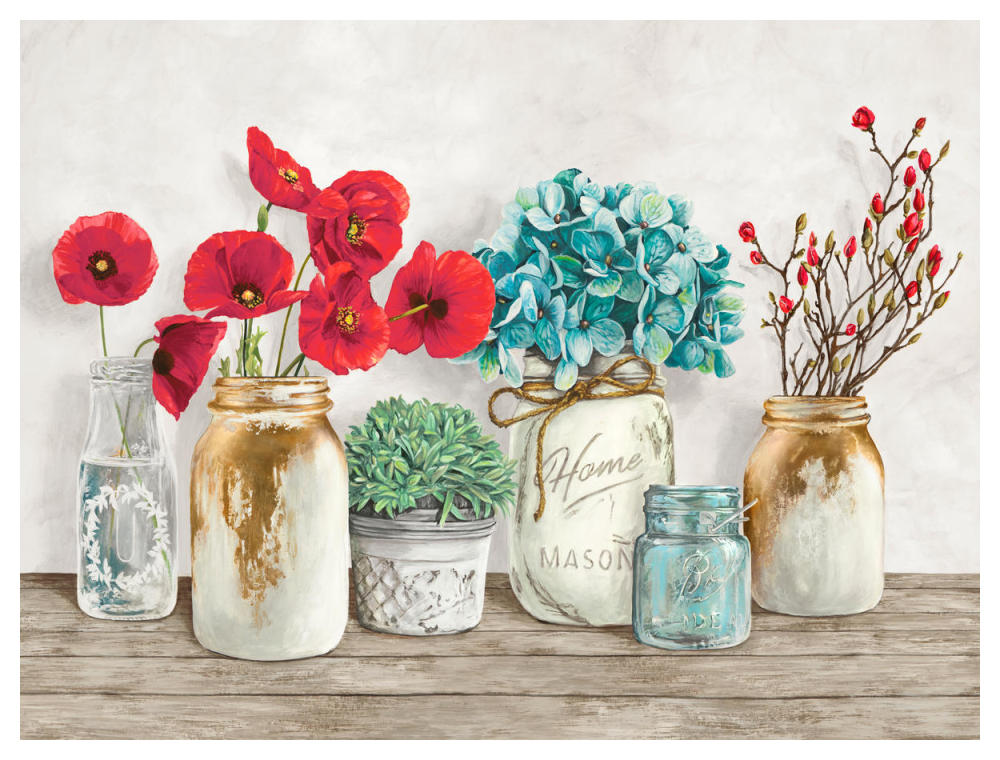 Floral composition with Mason Jars-Paper Art-50"x38"