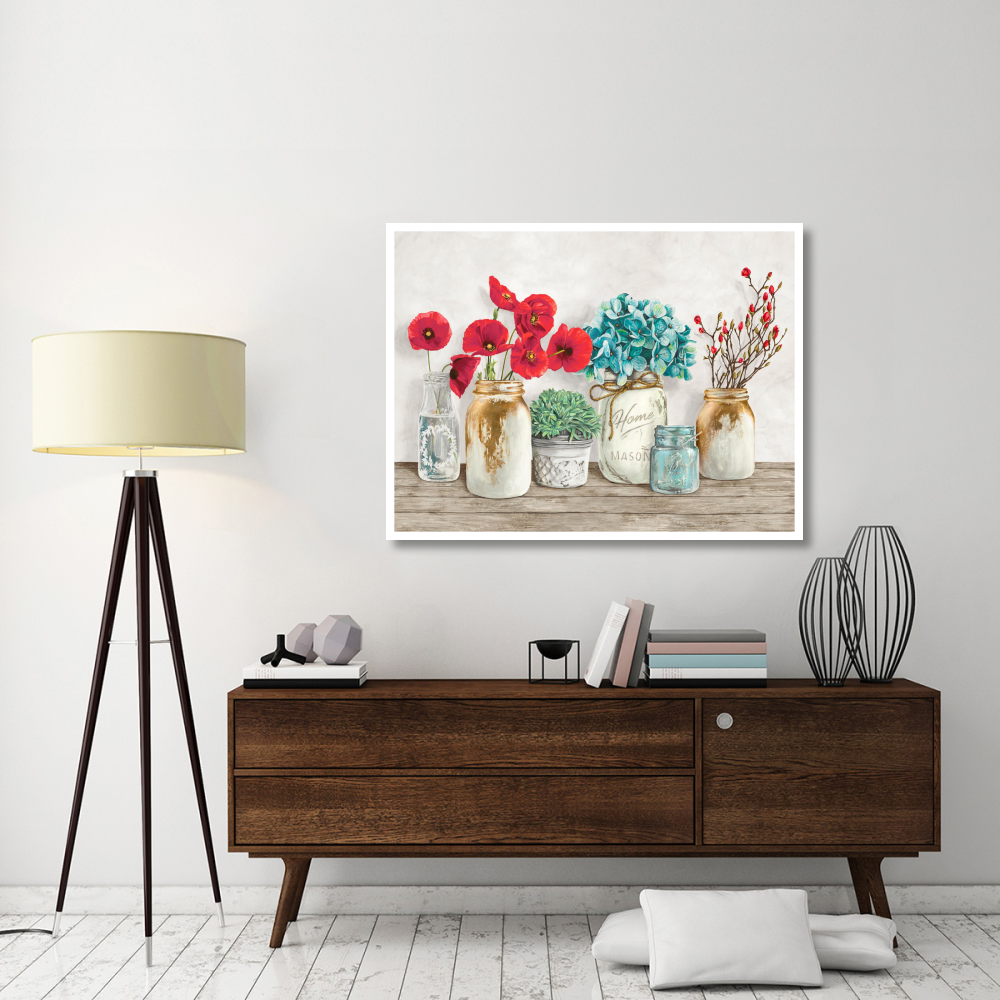 Floral composition with Mason Jars-Paper Art-50&quotx38"