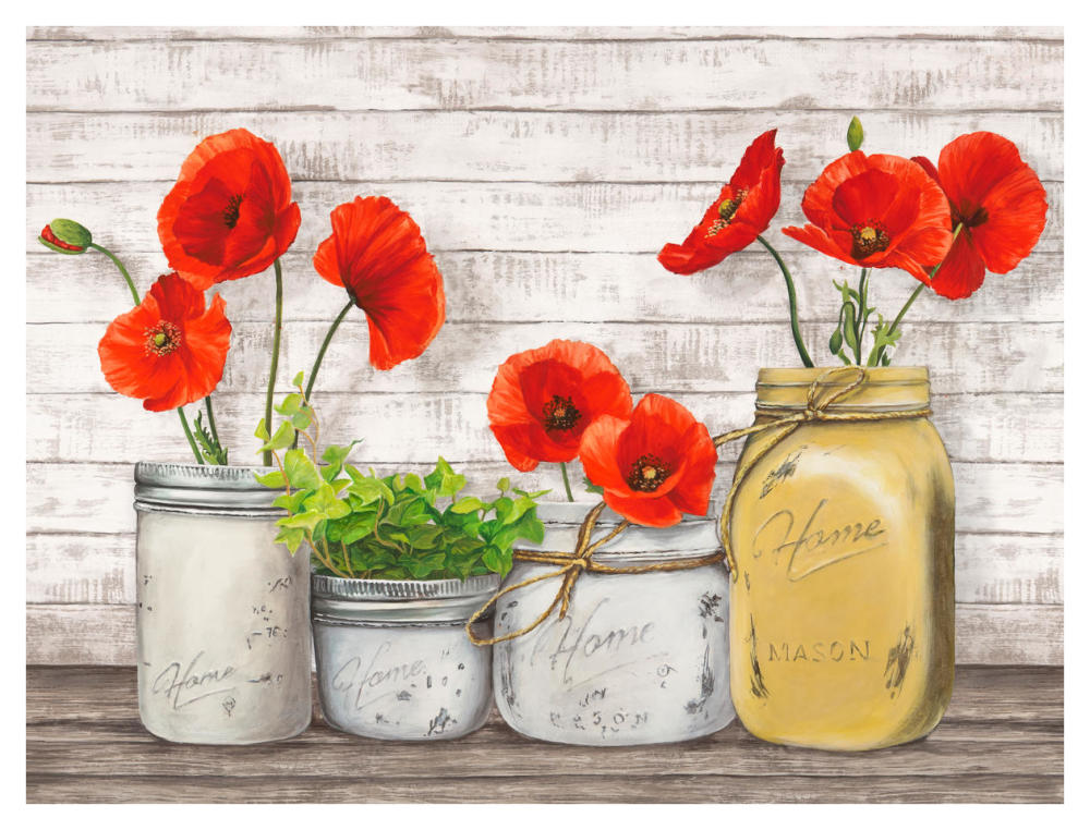Poppies in Mason Jars (detail)-Paper Art-42"x32"
