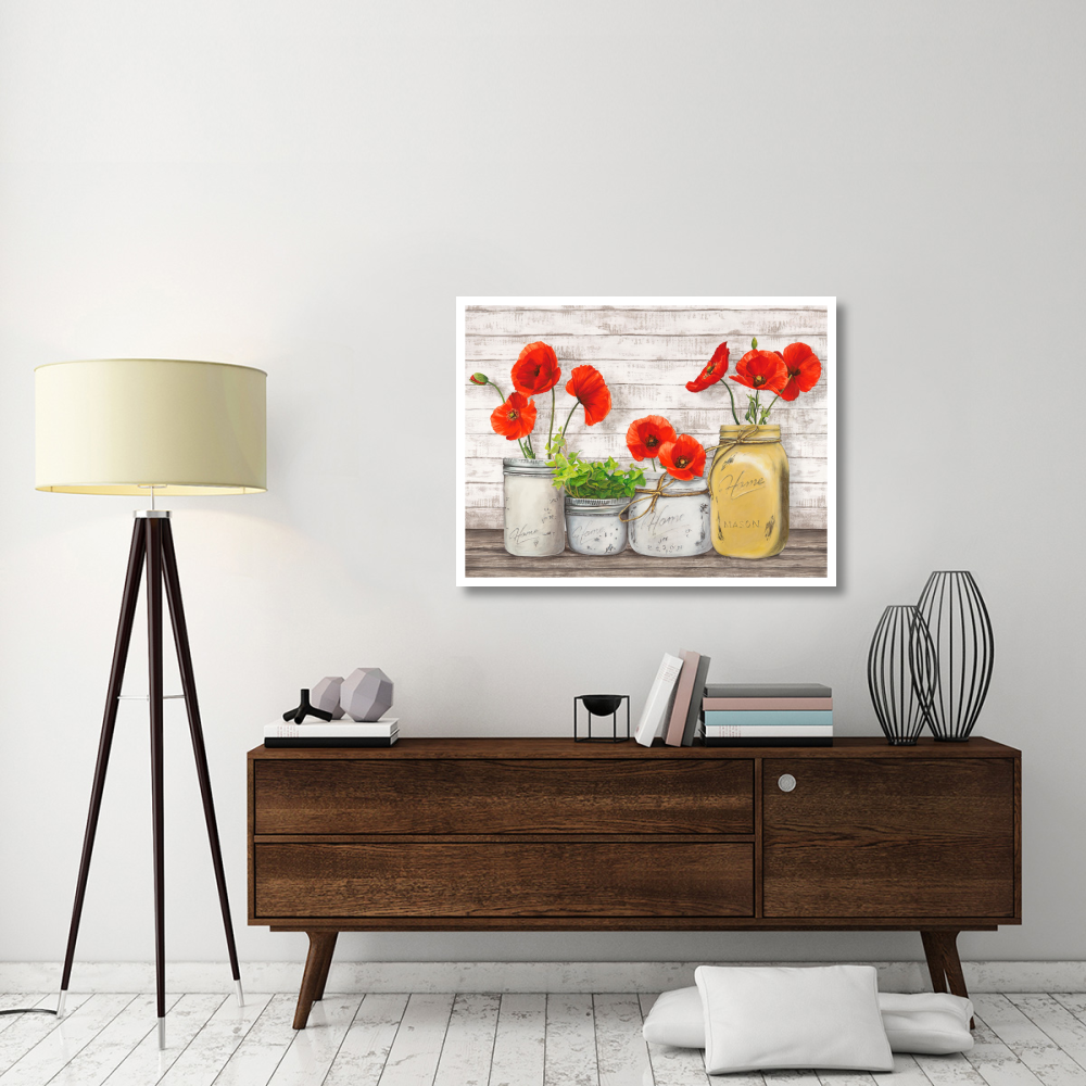 Poppies in Mason Jars (detail)-Paper Art-42&quotx32"