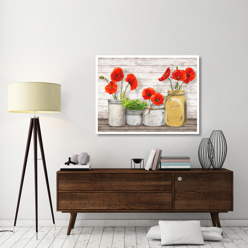 Poppies in Mason Jars (detail)-Paper Art-50&quotx38"