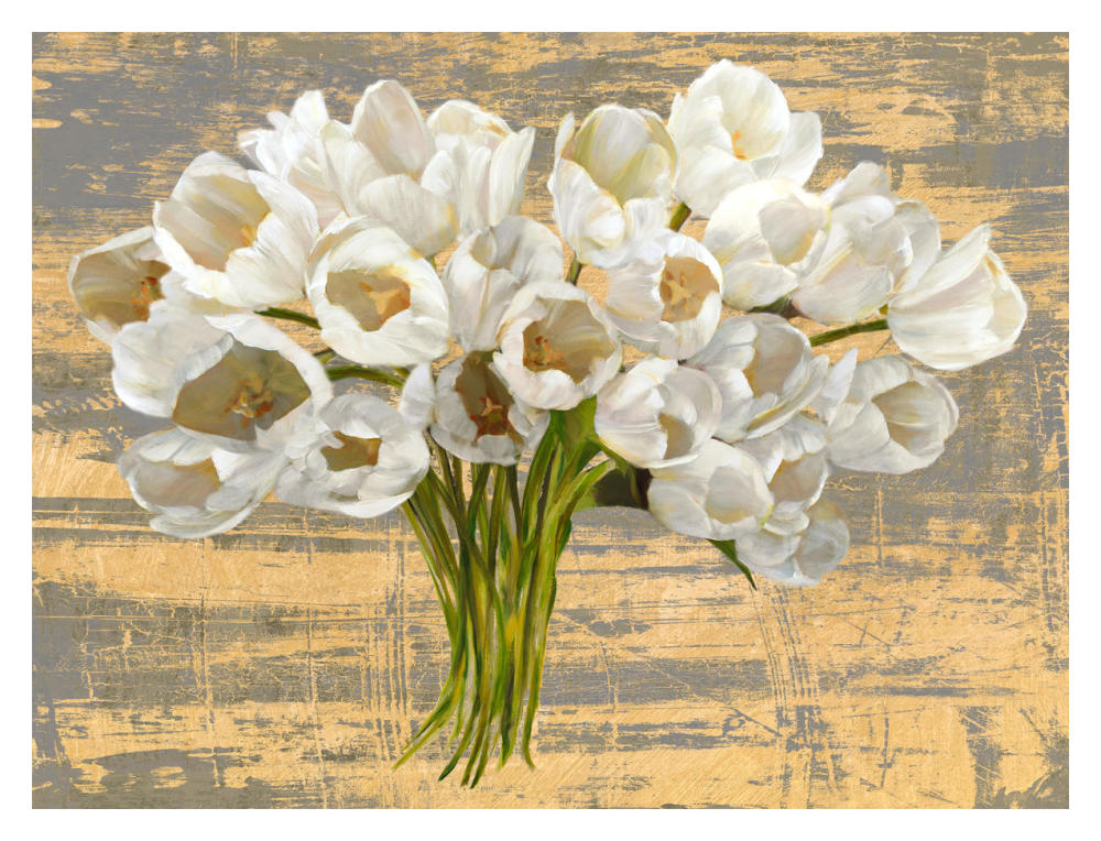 Washed Tulips (Ash & Gold)-Paper Art-18"x14"