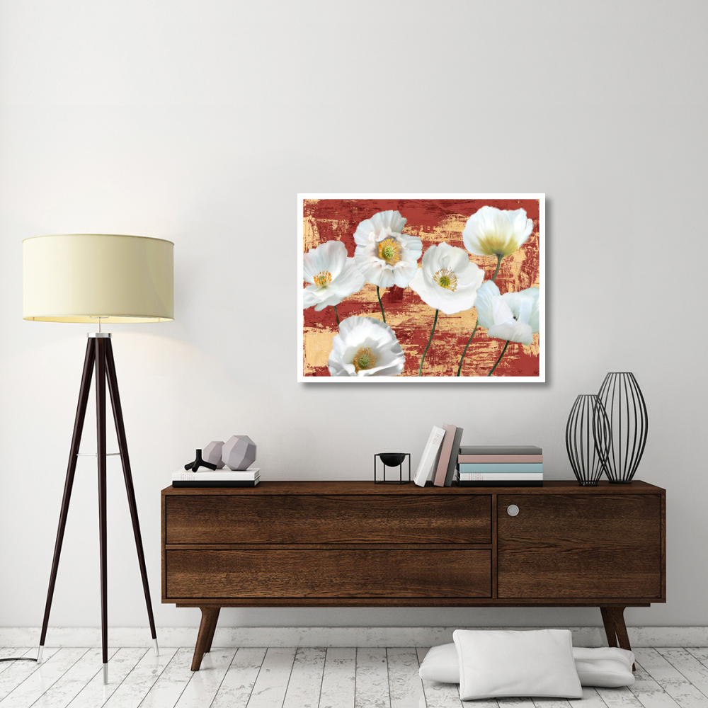 Washed Poppies (Red & Gold)-Paper Art-42&quotx32"