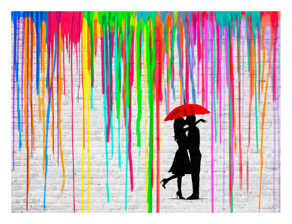 Romance in the Rain-Paper Art-26"x20"