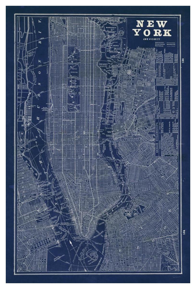 Blueprint Map New York -Paper Art-34"x50"