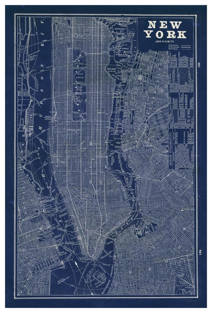 Blueprint Map New York -Paper Art-42"x62"